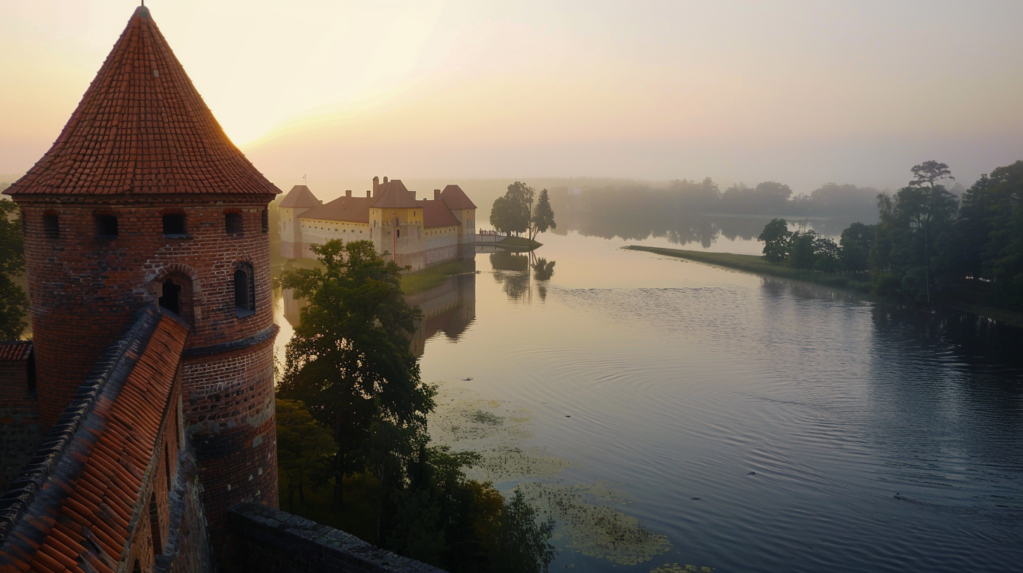 The twilight kankles echoing on the walls of Trakai